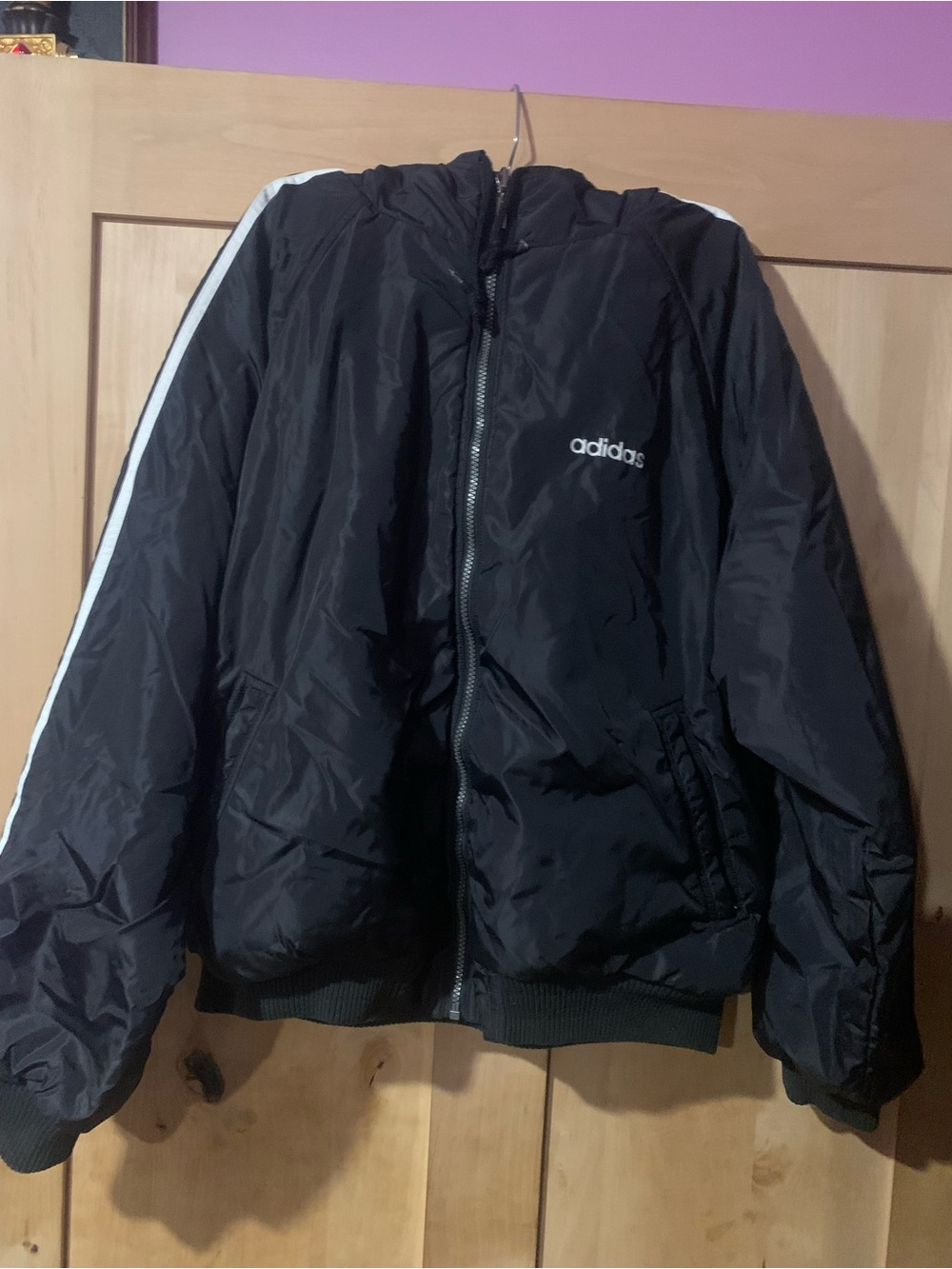 Men’s Vintage Adidas Reversible Black Bomber-Style Windbreaker